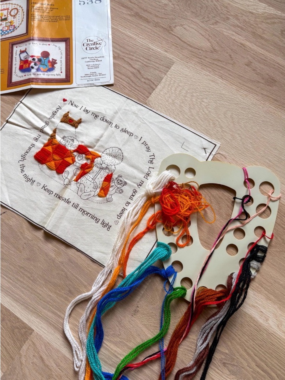 Vintage Crewel Embroidery kit, partially completed